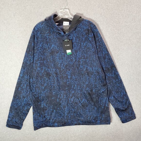 Algo Men Sweatshirt Large Blue Abstract Hoodie Fleece‎ Lightweight Pullover NWT - Picture 1 of 10